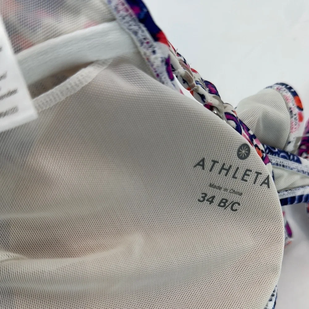 Athleta Purple Pink Orange Floral Halter Bikini Top